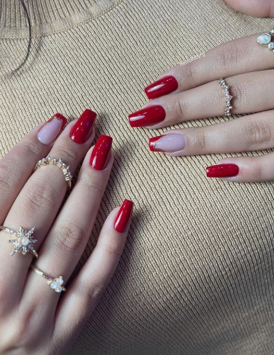 Red Nails with Natural Pointer Nails