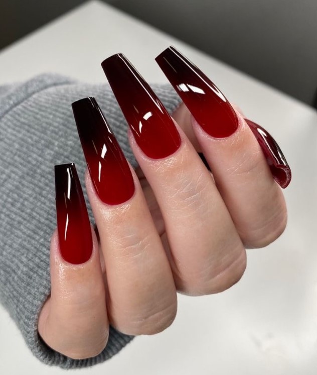 Red and Black Ombre Nails