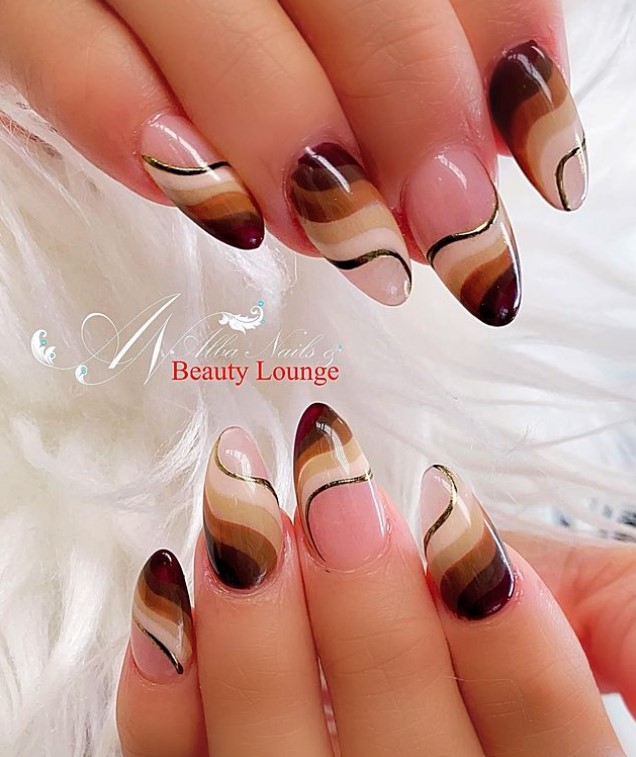 Short Almond Fall Designs with Brown Swirls