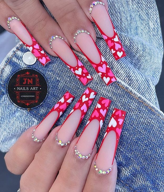 Valentine Nails in red and Pink