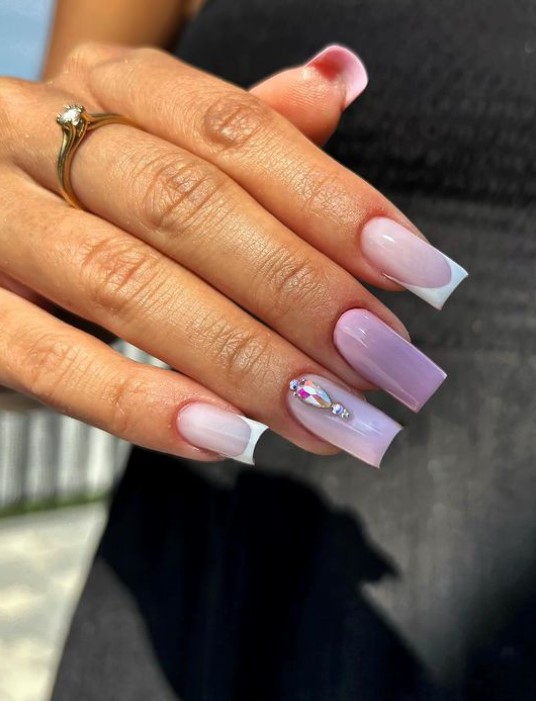 White and Lavender Colored Nails