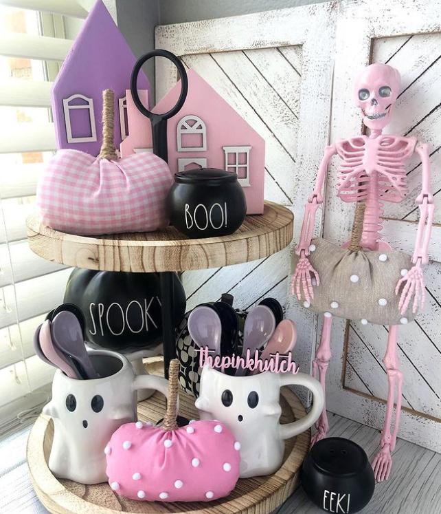 Modern Halloween Decor in pink and white