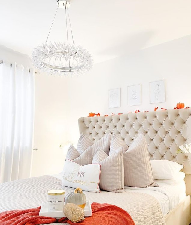 orange and beige autumn bedroom decor