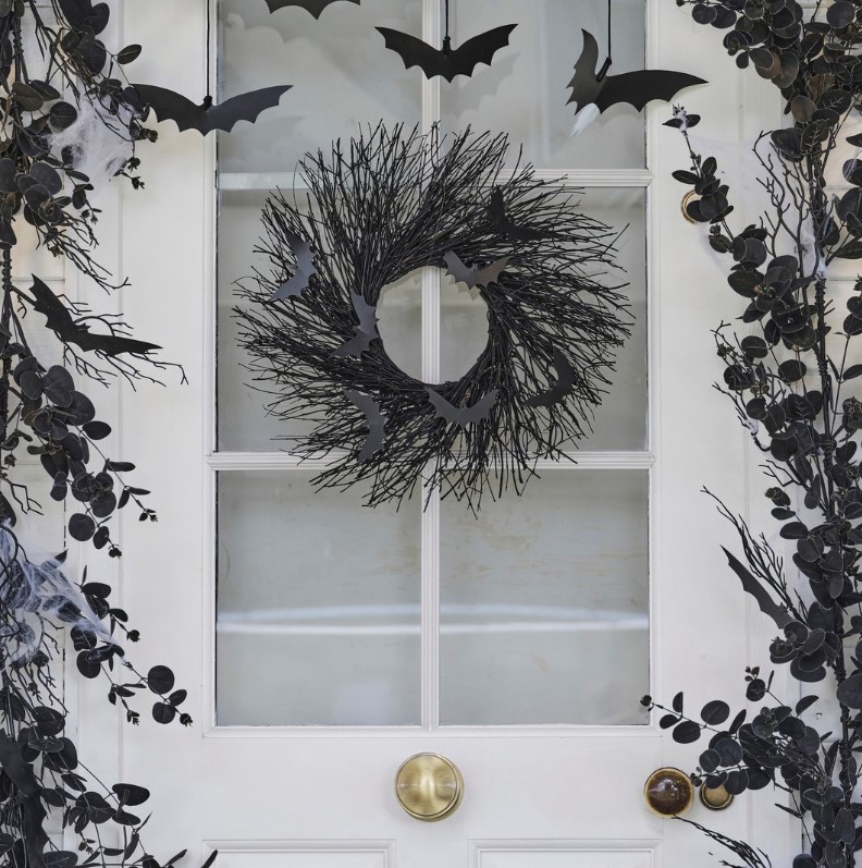 Black and white Creepy Halloween Wreath