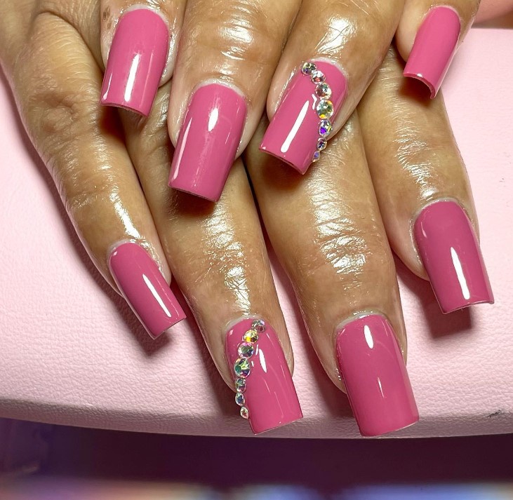 Pink Short Square Tip Nails