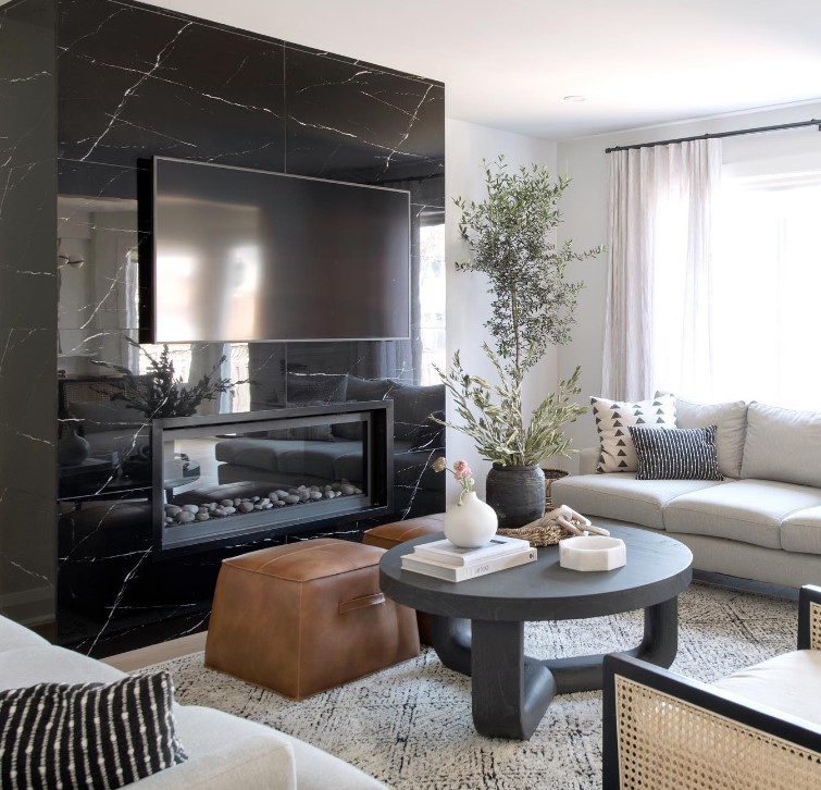 Black Wall Fireplace and TV