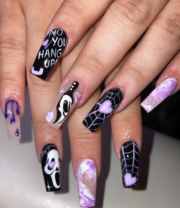 Black and Purple Halloween Nails