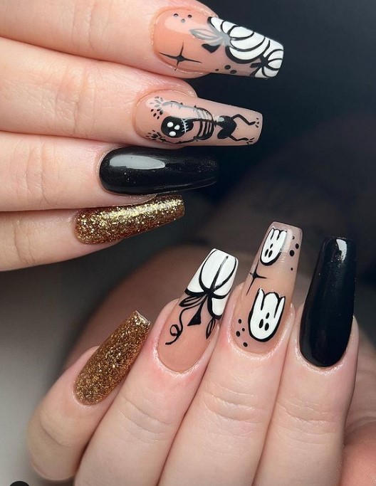 Black and neutral Halloween Nails