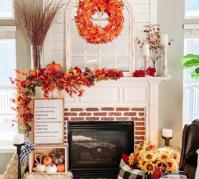 Boho farmhouse Mantle fall decor