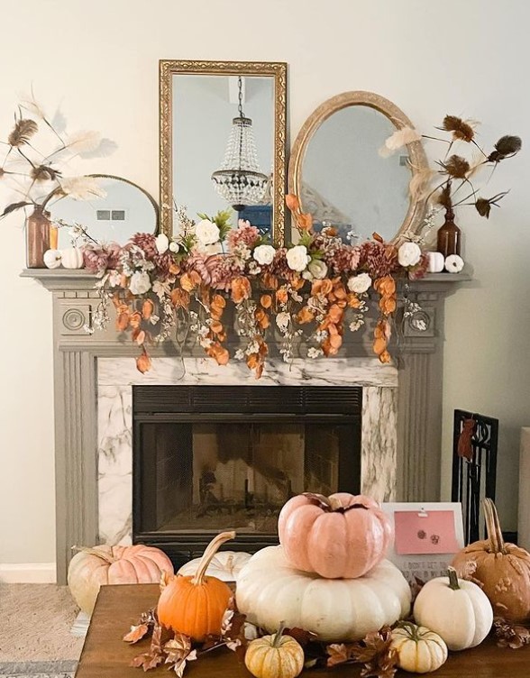 Fall Mantle Decor and Living Room