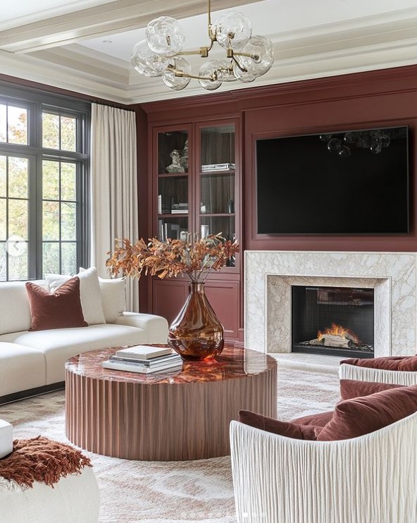 Fireplace and TV in Brown color