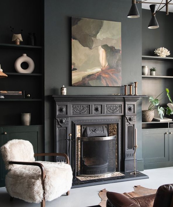 Fireplace with Dark Hues and Vintage Style