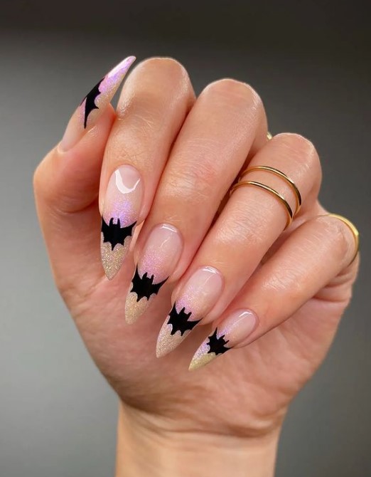 Golden Tip Nails with Bat designs