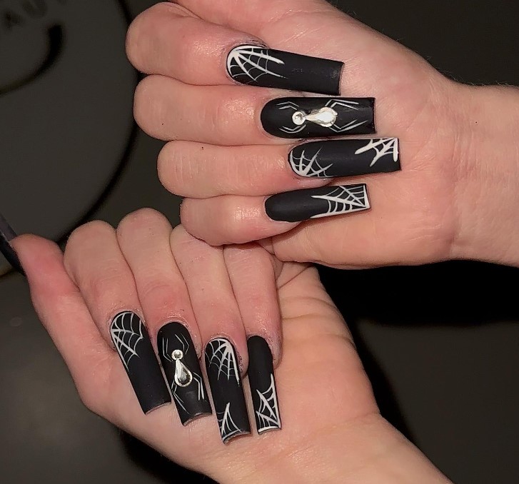 Matt Black Halloween Nails