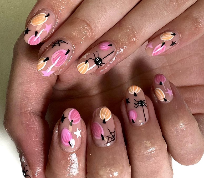 Pink and Cute Halloween Nails