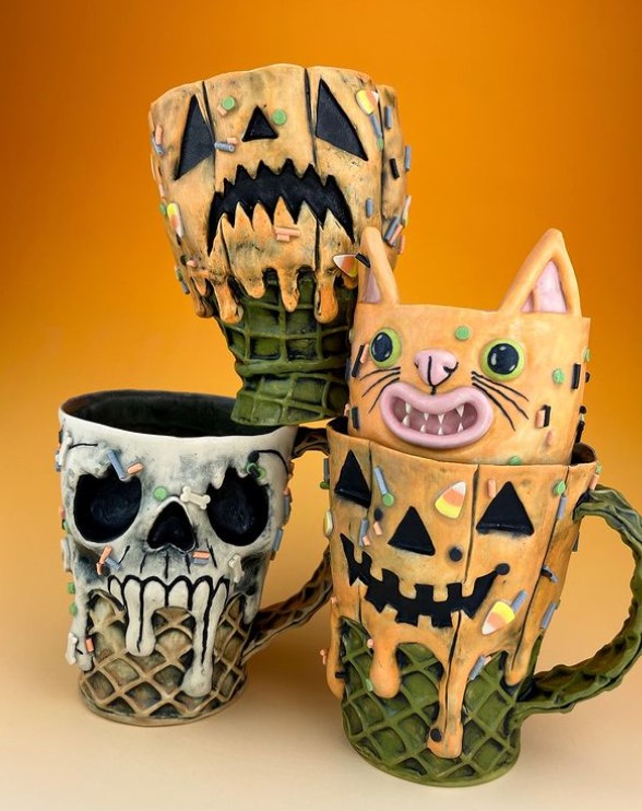 Spooky Cups with dripping Pumpkin sauce