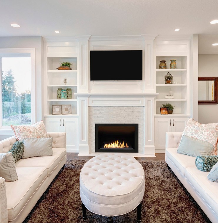 Tv and Fireplace on White Walls and decor