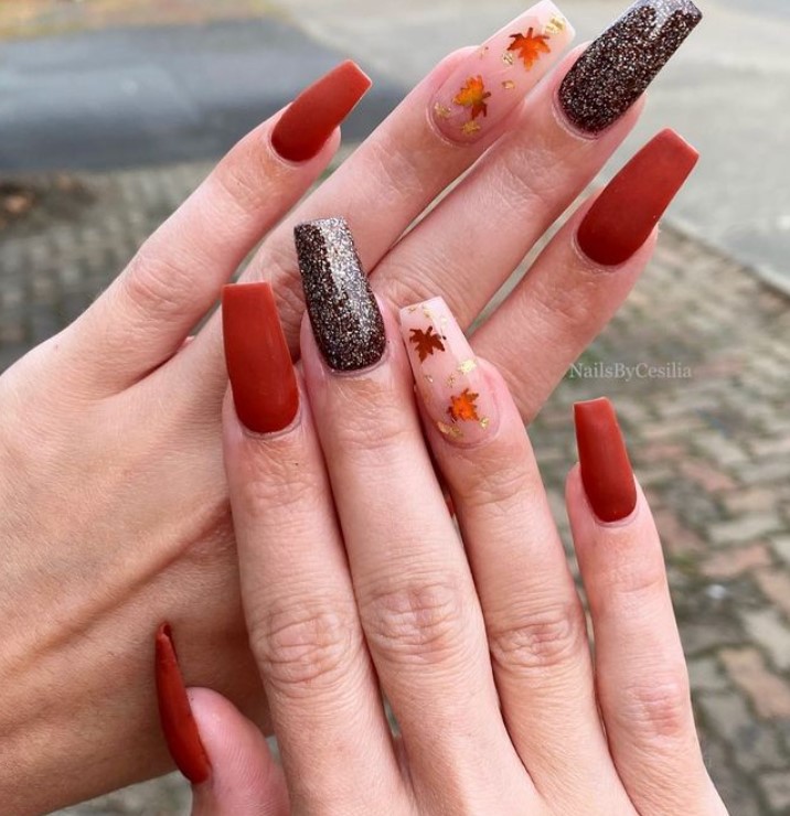 Burnt Orange Nails With Shimmer Nail