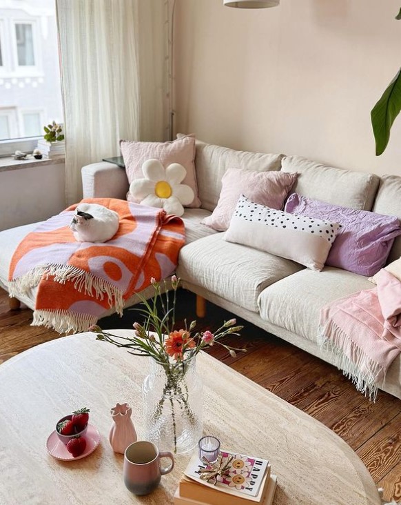 colorful throws and cushions