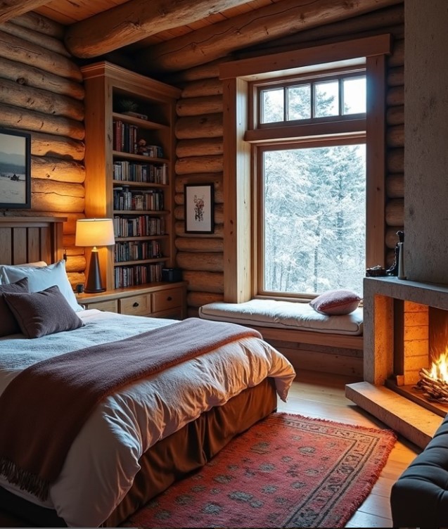 Cozy Cabin Bedroom In Mountains