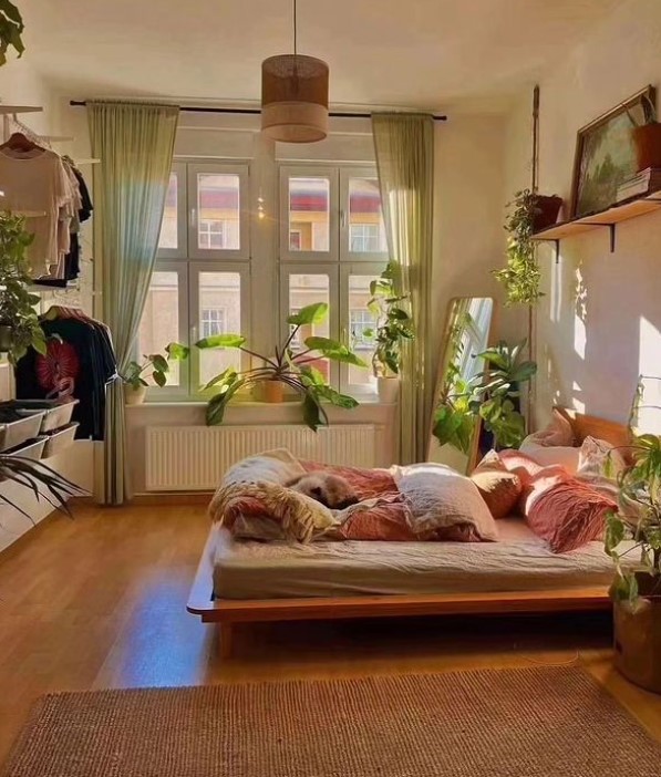 Earthy Boho Bedroom with Live plants