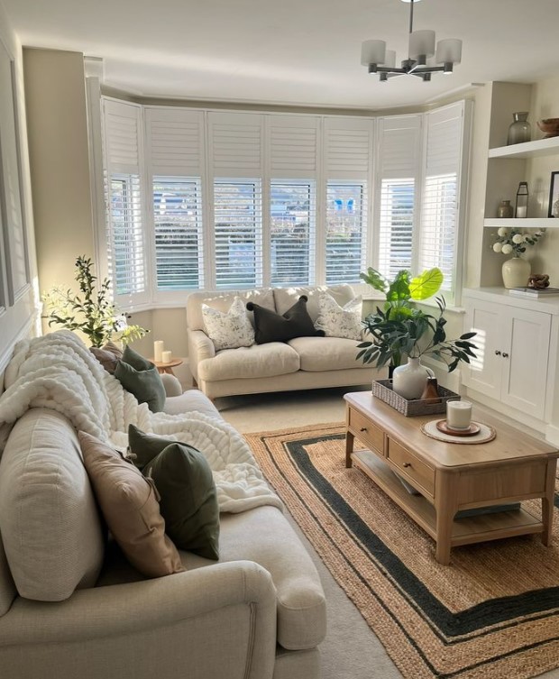 Living Room with Green Vibes with Live Plants and Cushions