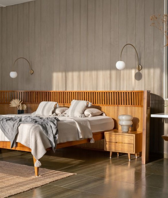 Wooden Bed and Side Table for earthy modern bedroom look