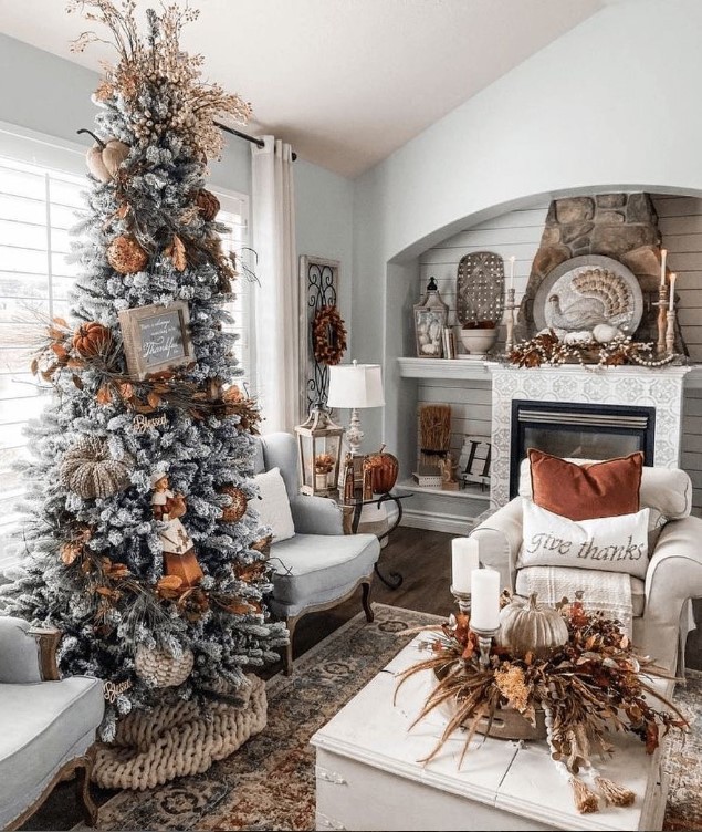 Christmas Decor with Burnt Orange Gold and White