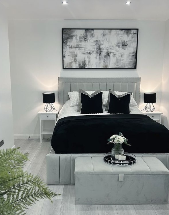 Gray and black bedroom