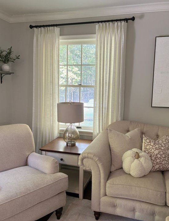 Ivory White Curtains on Light Gray Walls