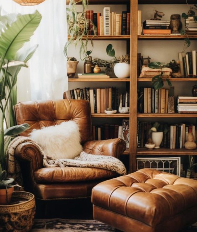 Leather Chair and Ottoman