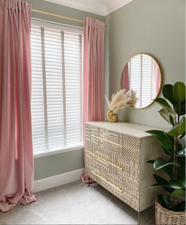 Pink Curtains with Light Gray Walls