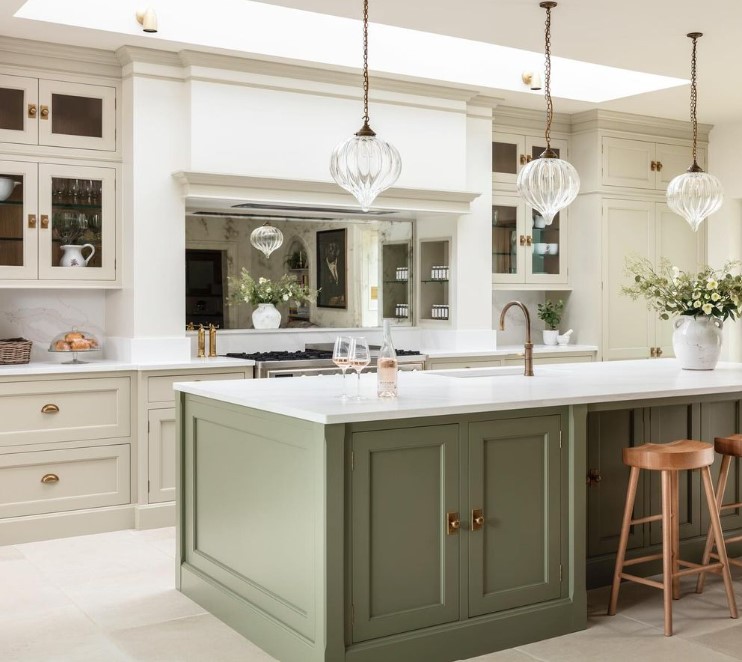 Sage Green and Beige Cabinets