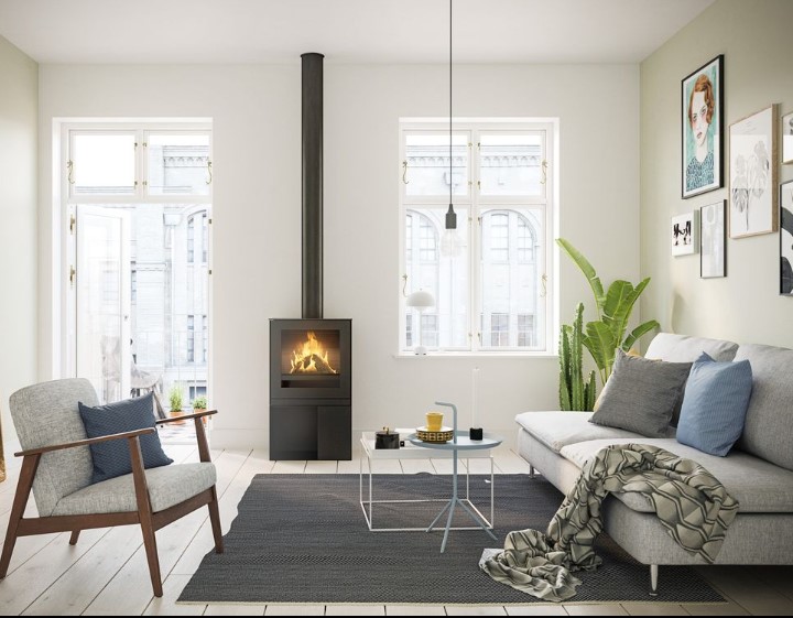 Scandi Living Room with Fireplace and Sprinkle of Green