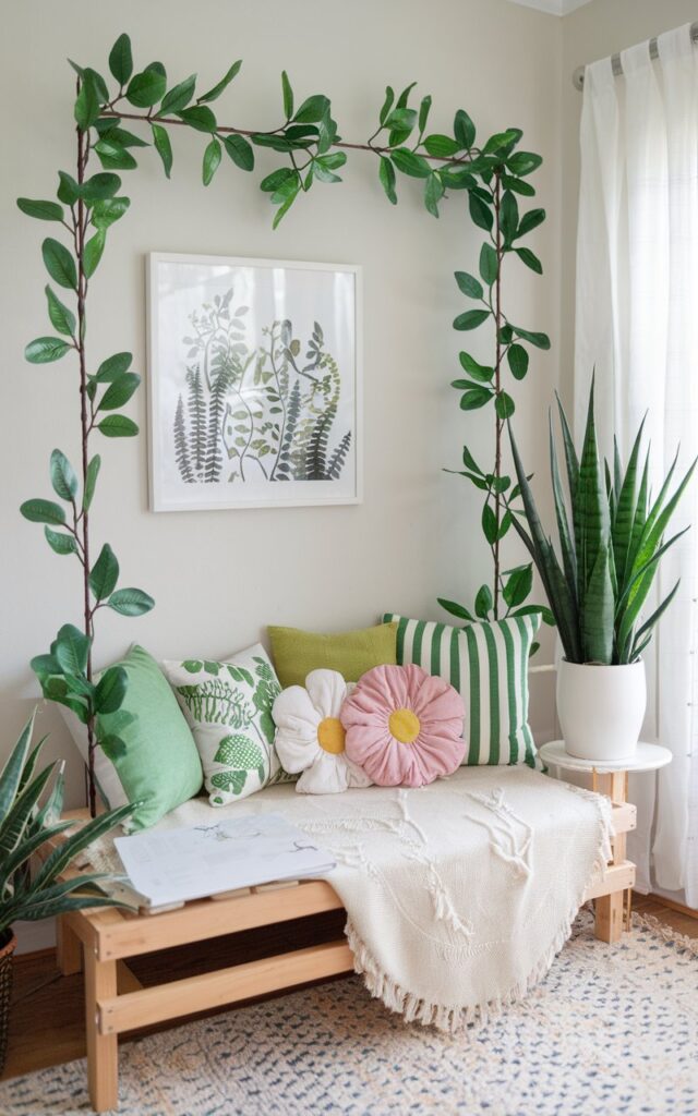 garden inspired reading nook with Flower Cushion