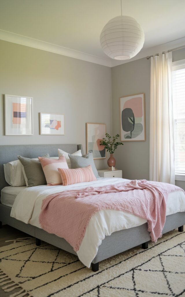 Pairing gray with soft pastel colors like blush pink, lavender, or mint green introduces a relaxed, feminine vibe. These gentle hues add warmth to the cool gray tones, creating a soft, calming atmosphere. 